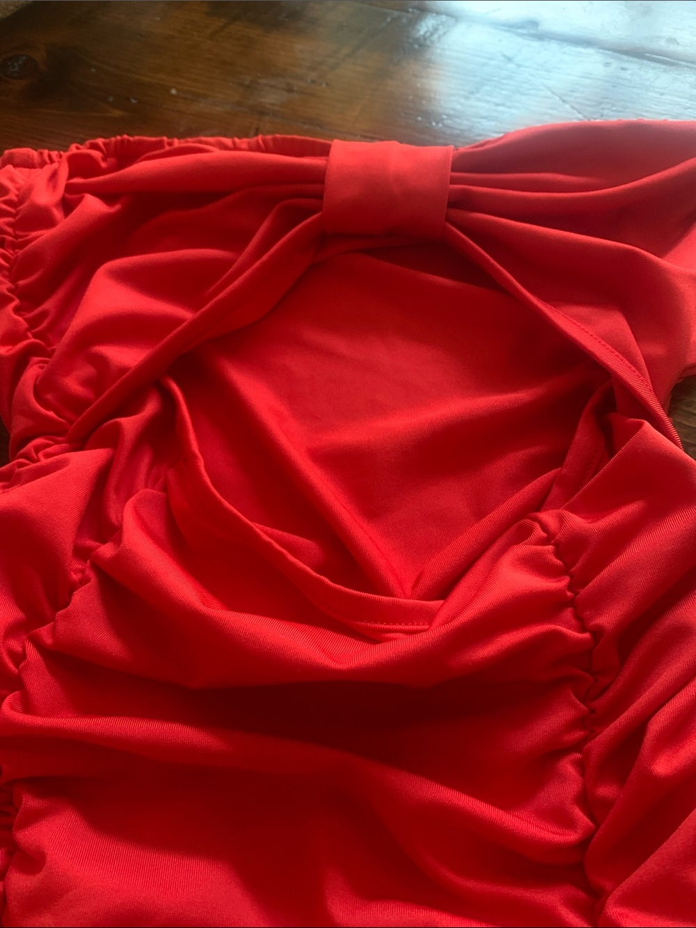 Strapless Red Ruched Bodycon Dress - Picture 4 of 5